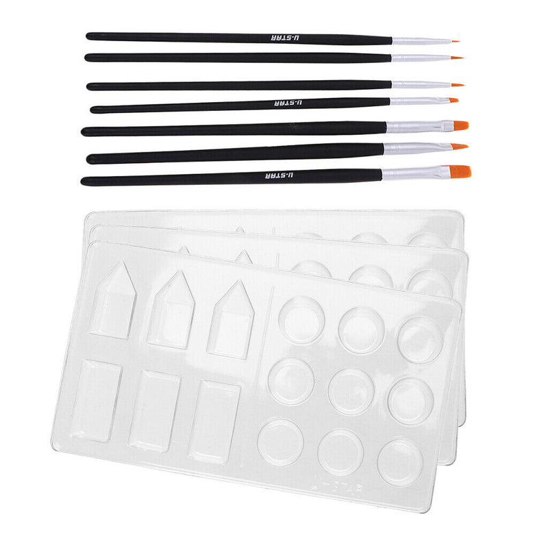 7Pcs Round Pointed Tip Nylon Hair Brush Set with 3 Pieces Paint Tray Palette