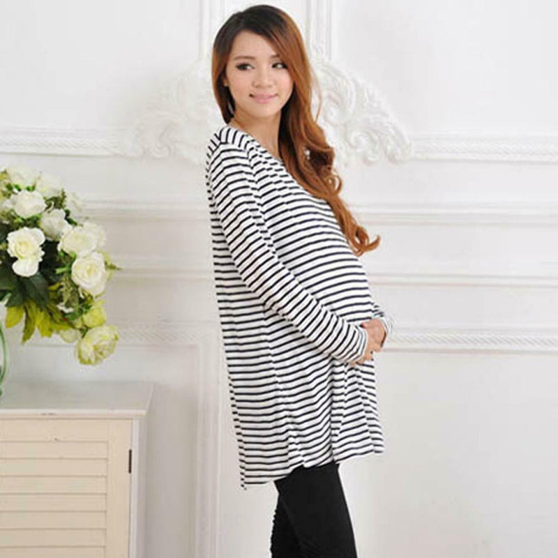 Long Sleeve Nursing T-Shirt for Pregnant Women Striped Maternity Clothes