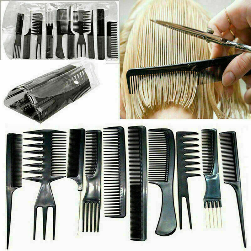 10 Piece Comb Set Hair Styling Professional Black Brush U5E1 U8Q6 X6Z8 Barb S7C9