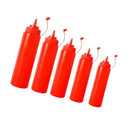 5Pcs Ketchup Mustard Jam Squeeze Bottle Sauce Condiment Dispenser w/Cap Red