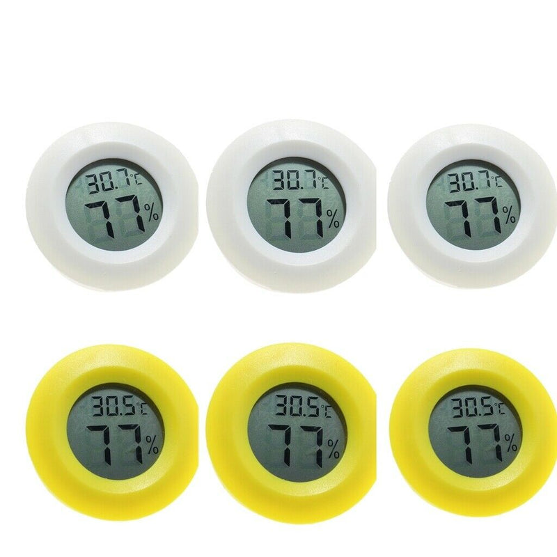 6Pieces Round Digital Thermometer Humidity Hygrometer Reptile Amphibians