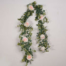 1.8M Artificial Eucalyptus Garland Pink Core White Petals Roses Flower Deco