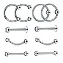 10 Pieces Nose Lip Tongue Eyebrow Tragus Navel Belly Ring Piercings 16g 6mm