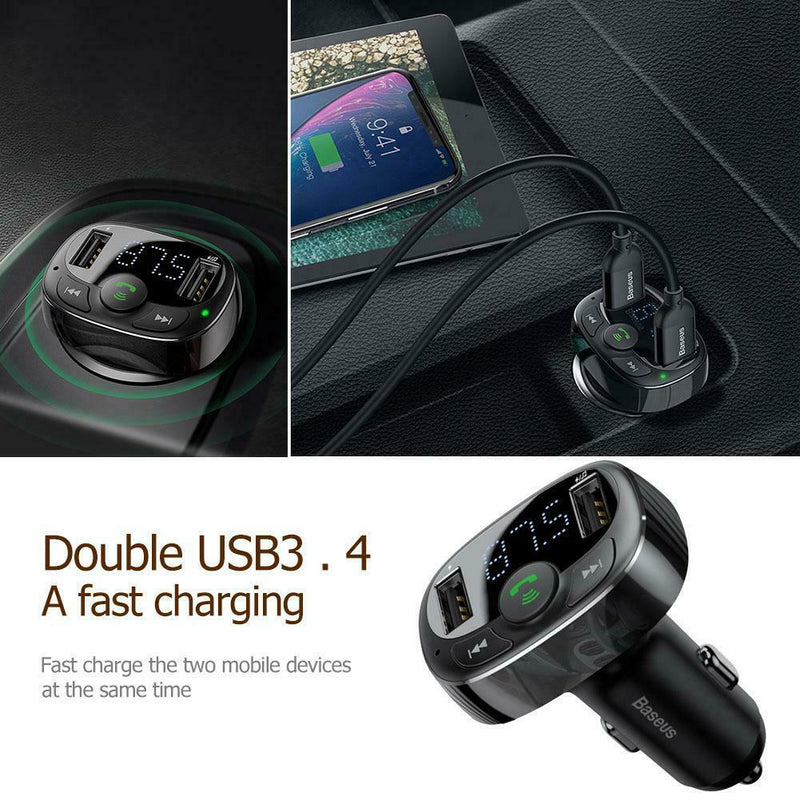 Dual USB 3.4A Car Charger Phone Fast Charge 2 Port Bluetooth Handsfree Digital