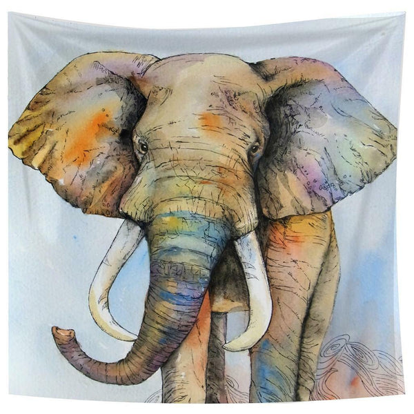 South Asian Elephant Tapestry Wall Hanging Hippie Beach Boho Scarf Mat White