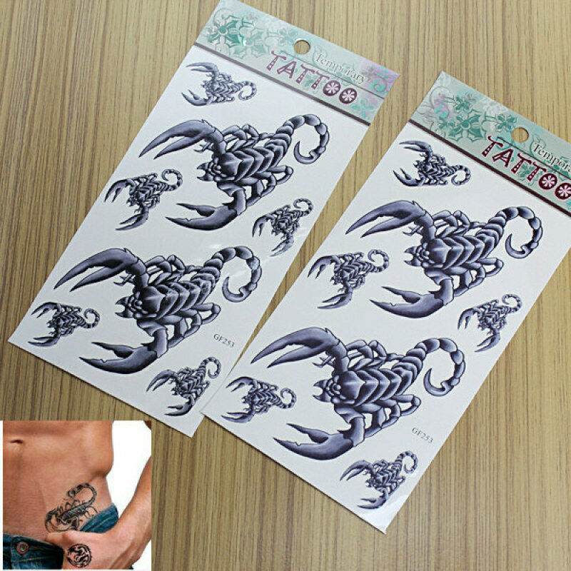 2 Sheet Grey Scorpion Design Temporary Waterproof Tattoos Stickers Bod dsf