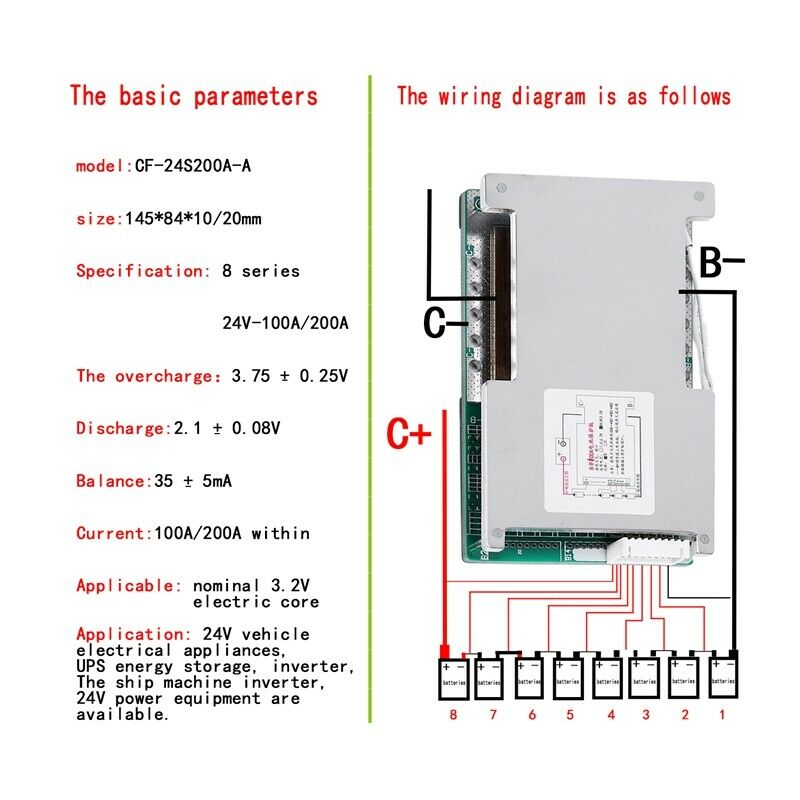 8S 24V 100A Lifepo4 Battery Protection Board UPS Energy Inverter BMS PCB Bo
