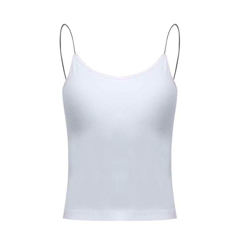 Summer Fitness Slip Sport Camisole Solid Women Vest With Chest Pad (White) A