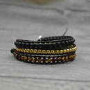 Fashion Bohemian National Style 3 Strands Handmade Leather Black Stone Tige