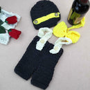 Newborn Baby Crochet Photo Props 3pcs Clothes Hat Bowtie Suspender Pants