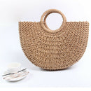 New Half Moon Braided Bag Straw Round Bucket Bag Retro Casual Hand Bag
