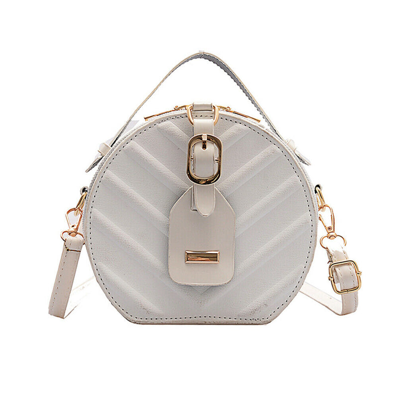 Creative Round Shoulder Bag Leather Small Women Crossbody Handbag (White) A