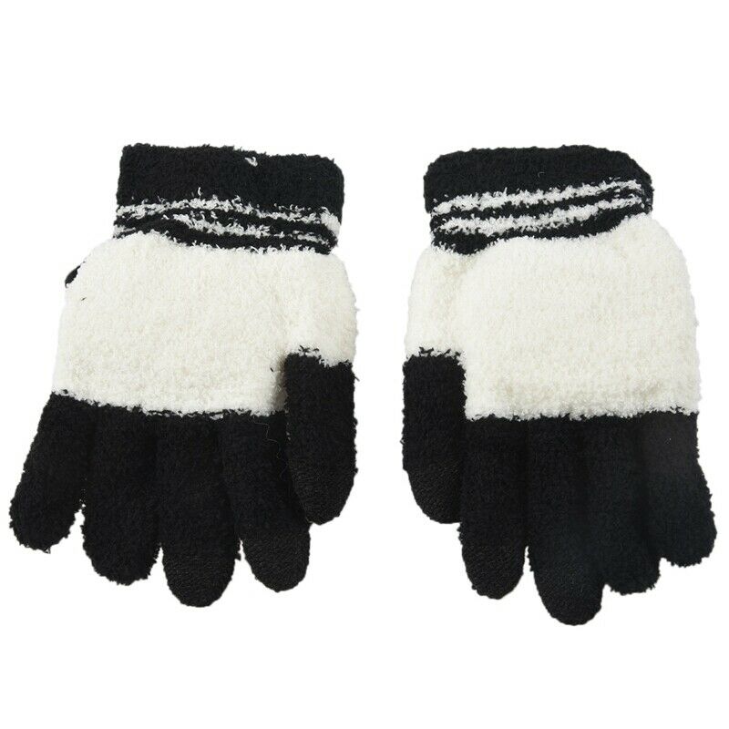 Women Winter Sweet Panda Design Touchscreen Gloves Black White