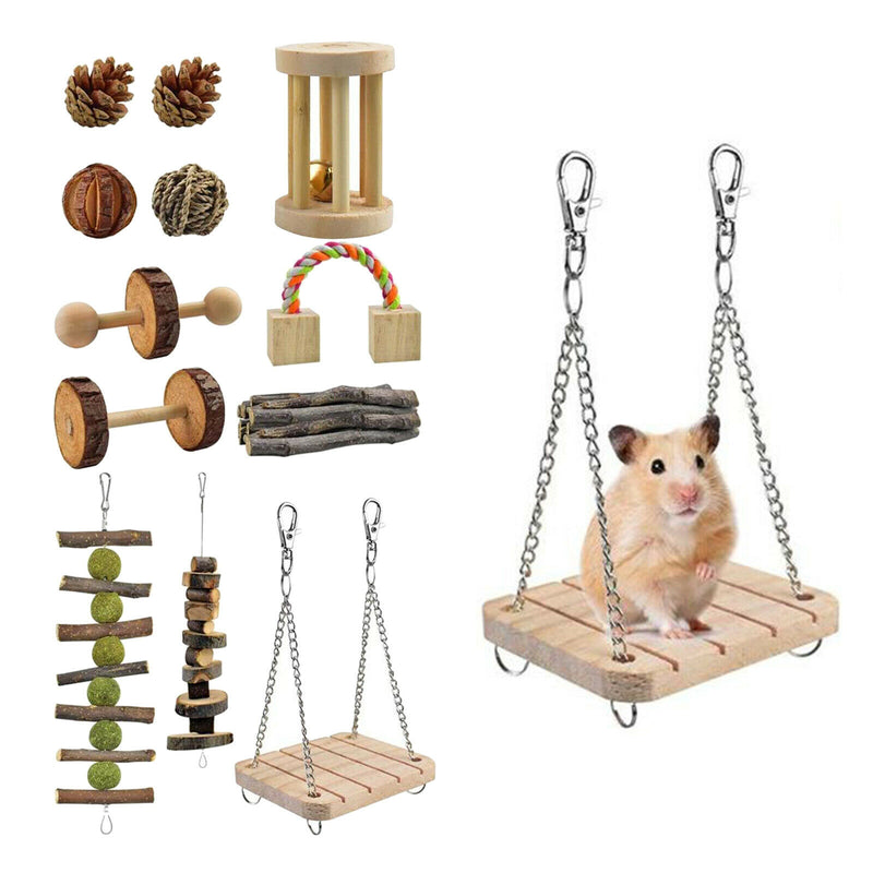 12Pc Guinea Pig Toys Wooden Dumbells Exercise Bell Roller Fun Pet Balls Supplies