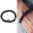 Fashion Men Black Crown Onyx Bracelet 8mm Stone Beads Charm Beaded Accessory