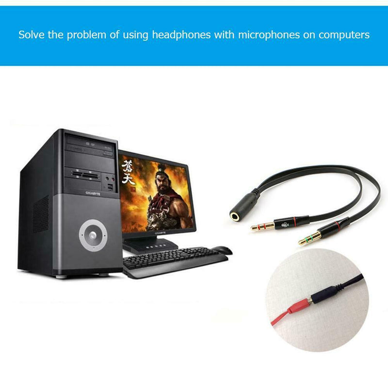 Headphone Splitter Audio Cable 3.5mm Female to 2 Male Adapter Aux Wire Cord