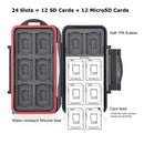 Water Resistant Holder Storage Memory Card Case Fits 12 SD+12 Micro SD TF Cards