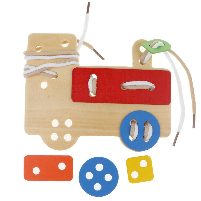 Wooden Educational Toys for Kids Toddler - Learn to Lace Thread Sew Buttons