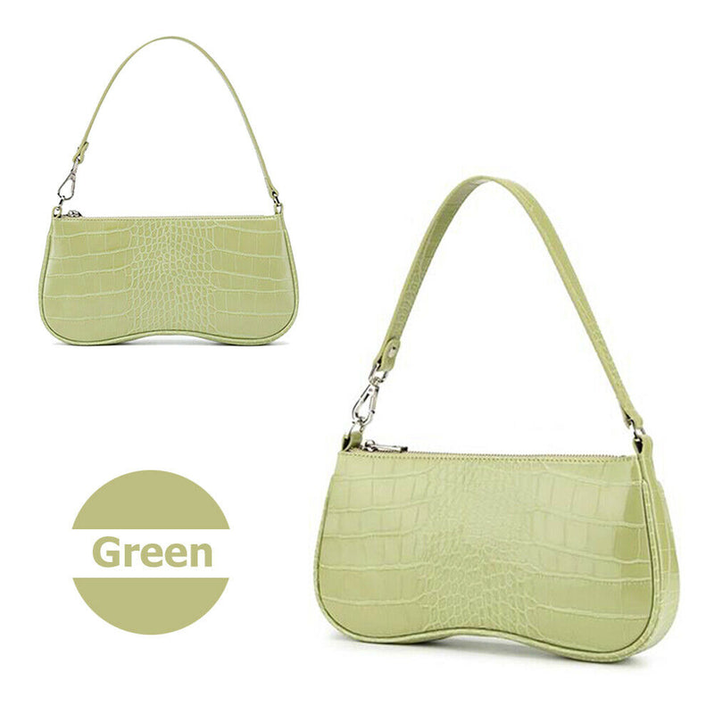 Solid Casual Zipper Handbags Tote Women Retro Alligator PU Shoulder Underarm Bag