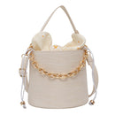 Alligator PU Bucket Bag Women Chain Shoulder Crossbody Handbag (White) A
