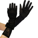 Women Black Lace Patchwork Satin Gloves Bowknot Sexy Clubwear Party Dance Glov3C