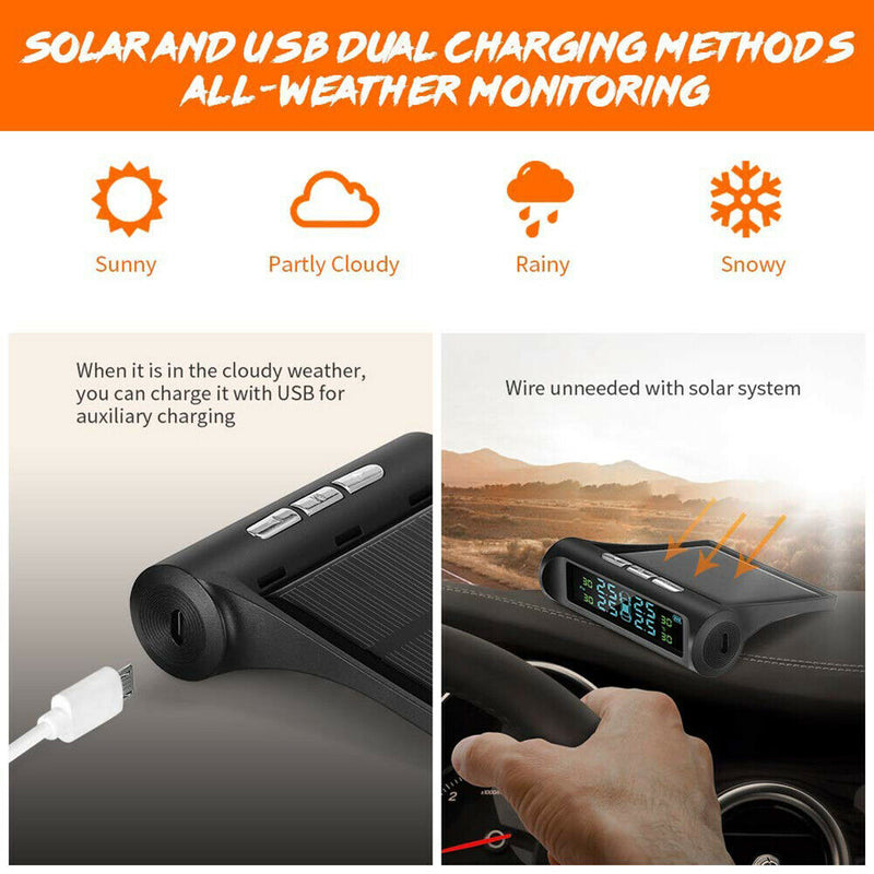AN001 Solar Car TPMS LCD Tire Pressure Monitoring System+4pc External Sensors