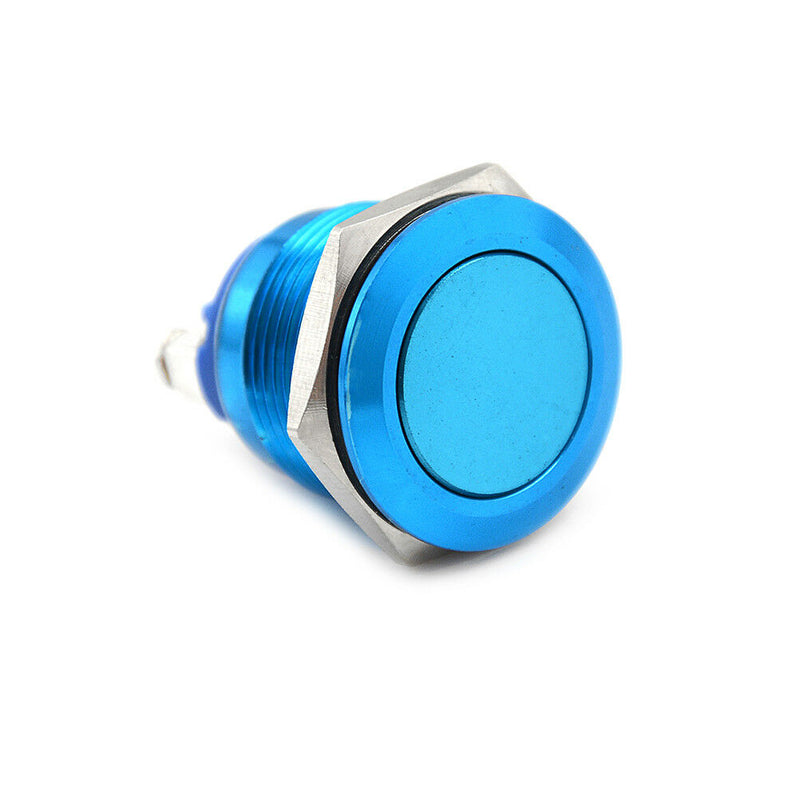 1PC 19mm waterproof blue momentary metal push button switch flat top!QFSHW.AU