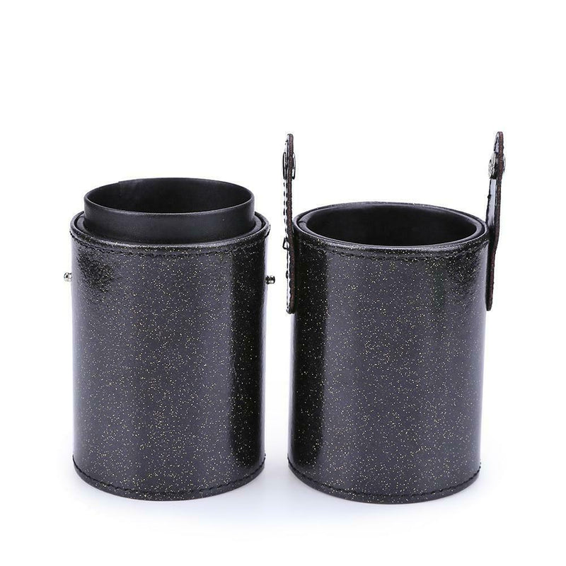 Portable PU Leather Cosmetic Storage Box Makeup Pen Brush Cup (S Black) A