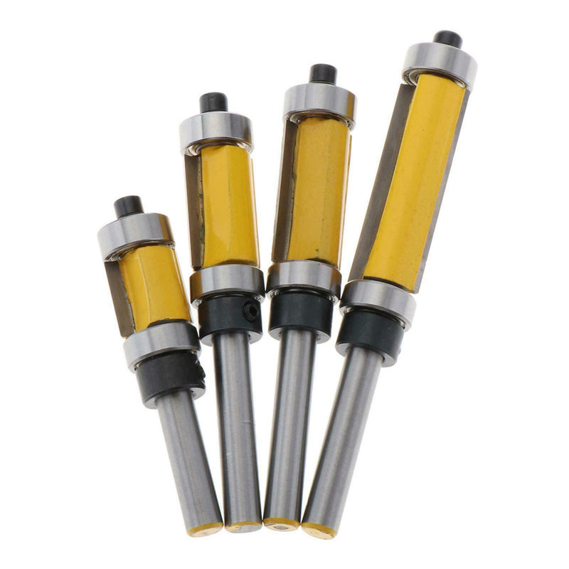 4pcs 1/4'' Shank Flush Trim Pattern Router Bit Set with Bearing Template Router