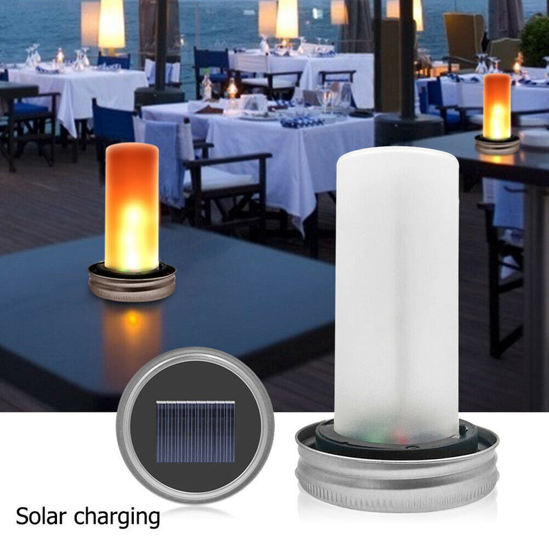 4pcs Mason Cover Lid Solar Light LED Flame Pattern Outdoor Restaurant Decor A