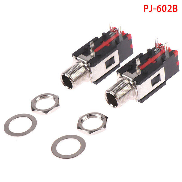 2Pcs 6.35 mm PJ-602B Headphone Socket 3 Contact Right Angle Audio Connec roJ JR