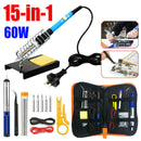 15Pcs Electric Soldering Iron Kit Welding Tool Set Adjustable Temperature 60W #