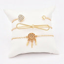 3PCS/Set Lady Heart Tie Adjustable Open Bangle Elegant Crystal Bracelets J WHY