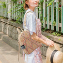 Straw Small Backpacks Women Stripe Print Shoulder School Bags (Dark Brown)