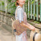 Straw Small Backpacks Women Stripe Print Shoulder School Bags (Dark Brown)