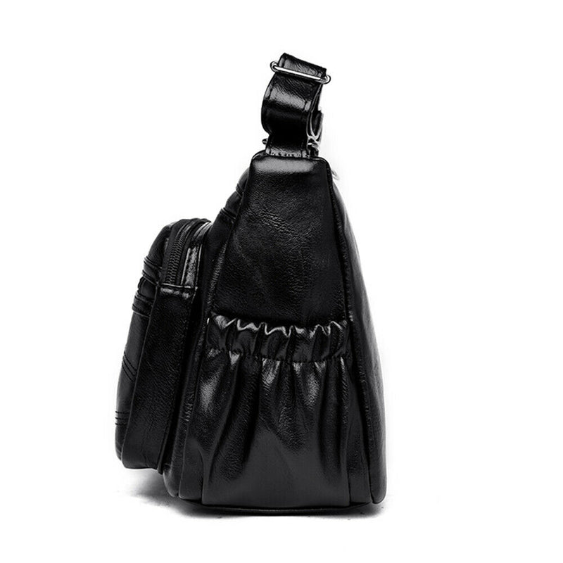 Retro Women Shoulder Bag Multi-zipper Big Capacity Crossbody Pouch (Black)