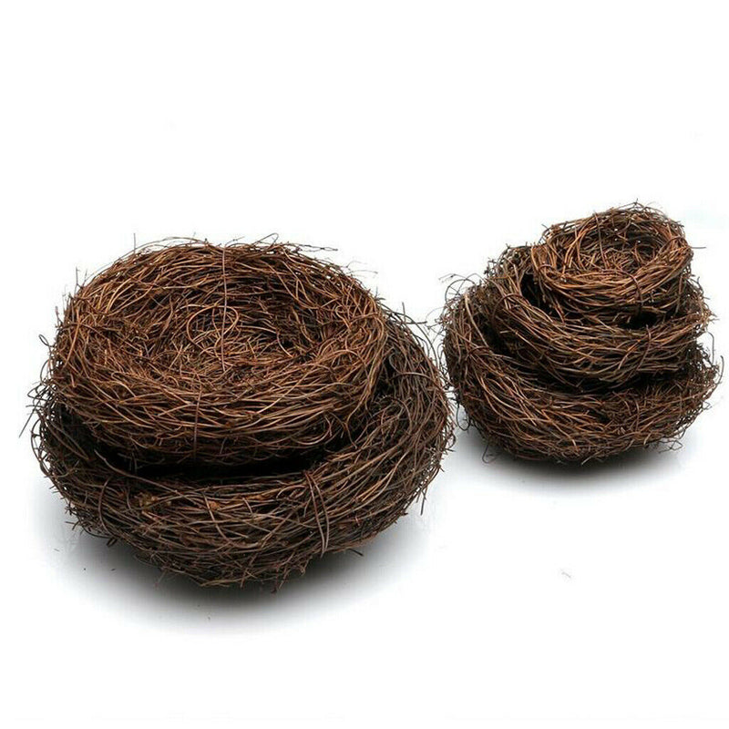 2x Brown Rattan Bird Nest Photo Props Garden Ornament Holiday Decoration