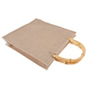 Eco-friendly Burlap Handbag Linen Shopping Bag with Bamboo Handles Design