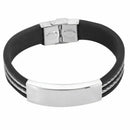 Men Punk Style Stainless Steel Silicone Bangle Wristband Cuff Bracelet-Silv