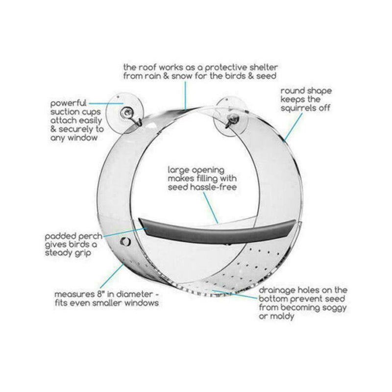 Round Acrylic Transparent Window Bird Feeder with 2 Powerful Suction Cups L0L6