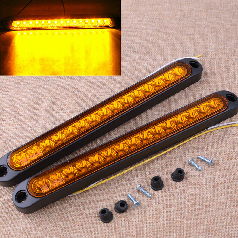 2Pcs Trailer Truck RV 15-LED 9.8" Amber Sealed Turn Signal Brake Tail Light Bar