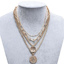 Fashion Women Multilayer Portrait Coin Pendant Choker Necklace Jewelry Gif&+