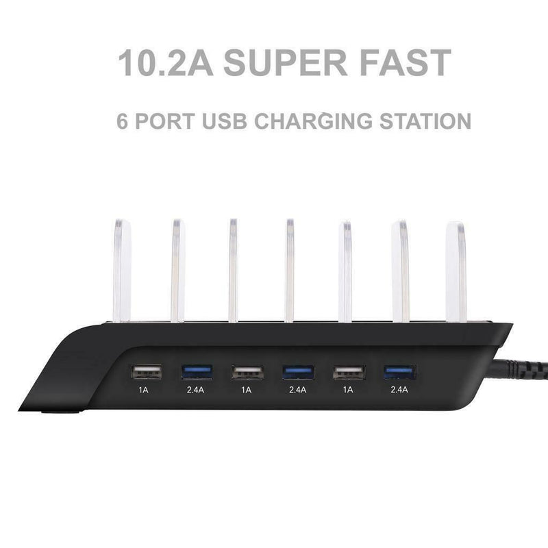 Multi Port Fast Charging USB Phone Charger Station Dock Stand AU Plug Black