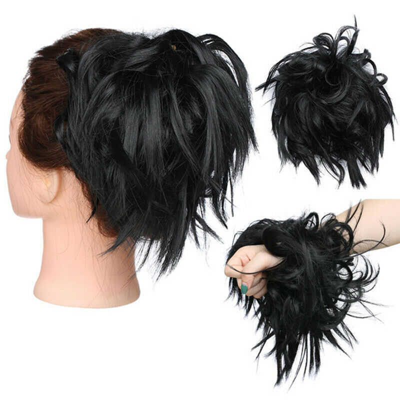 Women Messy Scrunchie Chignon Hair Bun Straight Elastic Band Updo Hairpiece G6F5