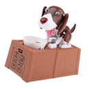 Brown & White Dog Eating Coins Machine Piggy Bank Money Saving Box Container