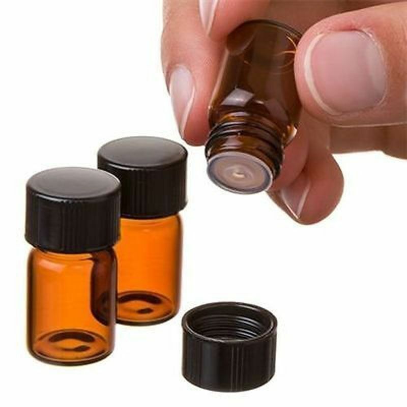 20 pack 1 ml (1/4 dram) Amber Glass Essential Oil Bottle, Orifice Reducer & cap