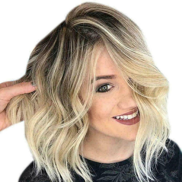 Women Short Wavy Bobo Human Hair Rose Net Wig Glueless M J6L5 Front Wigs Na M6Y7