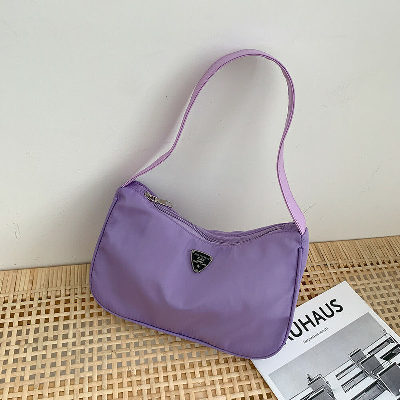 Women Nylon Totes Shoulder Bag Simple Female Street Zipper Handbag (Purple)