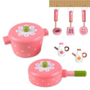 7PCS Simulation Kitchen Pretend Wood Cookware Playset Learning Toys for Kids