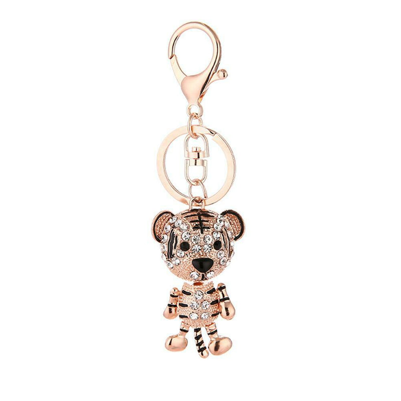 Shining Women Cute Tiger Elegant Rhinestones Keychain Rings Car Bag Pendant